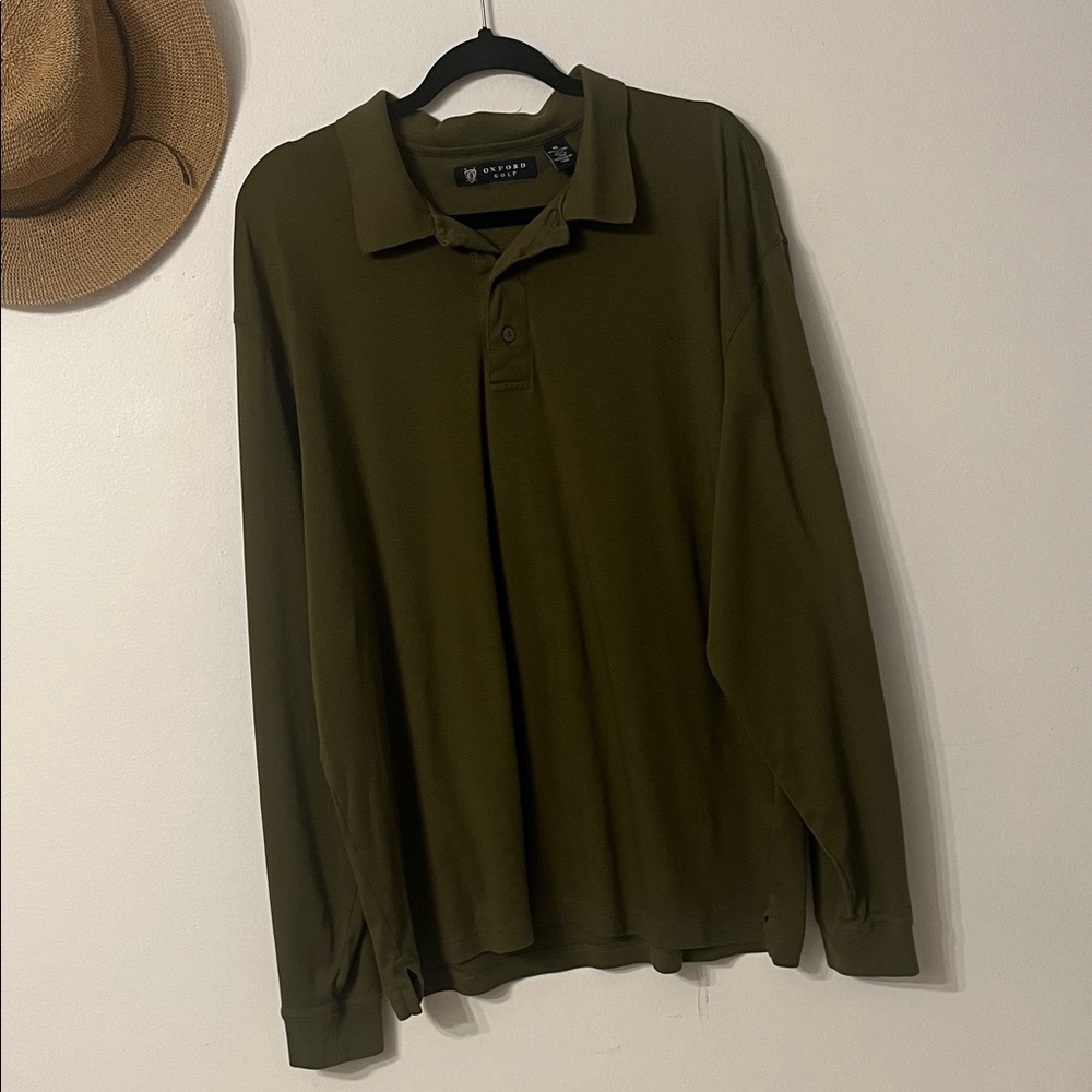Oxford Olive Green Long Sleeve Polo